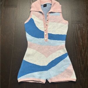 Bodysuit in Pink, Blue, and White
